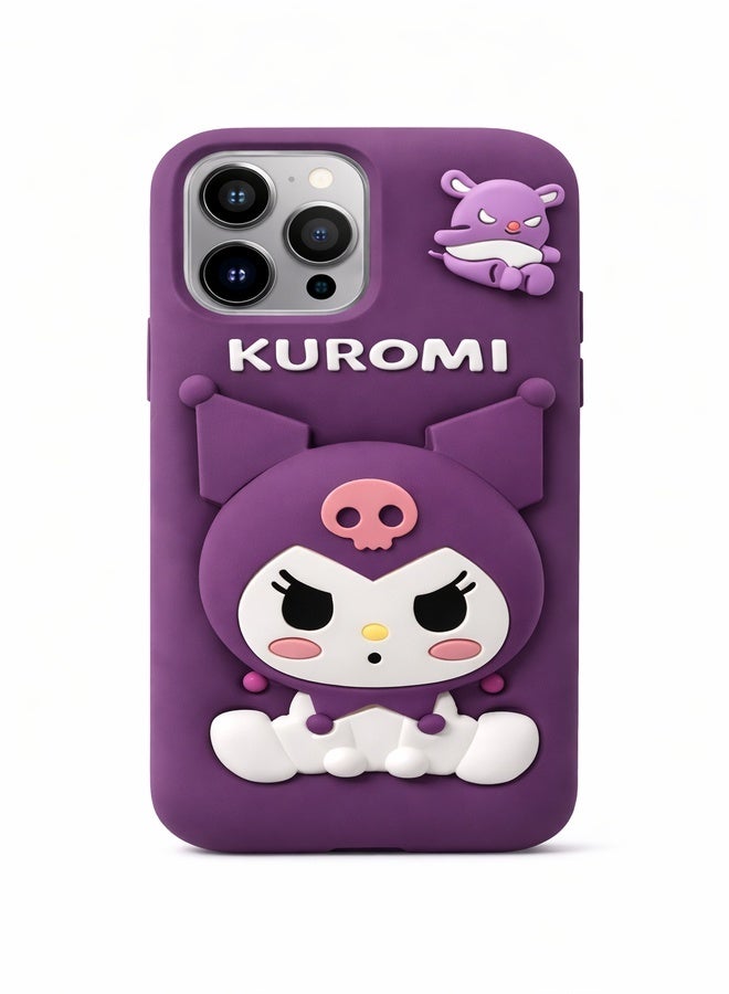COVERSCART Cute Kuromi 3D Silicone Back Cover for Apple iPhone 12 Pro Max Soft Shockproof Protective Case - Purple - Image 2